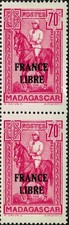 Madagascar 1942 n°244 Statue de Gallieni France libre 70c Paire verticale (*)