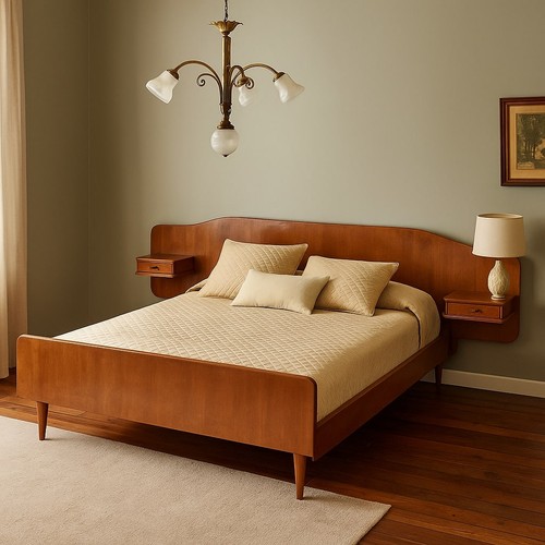 Lit double vintage plaqué - lit,