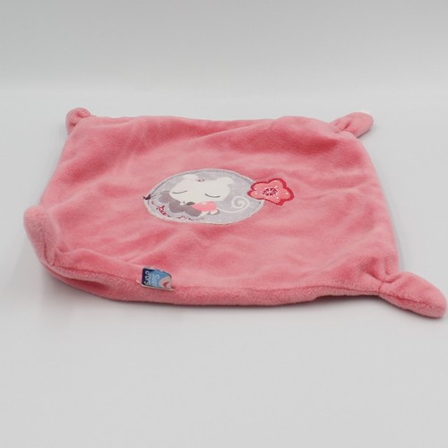 Doudou plat carré souris rose