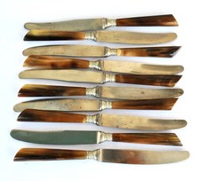 Lot de 10 couteaux ancien en corne et acier  - virole perle DESSERT FRUIT  17cm