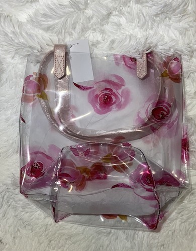 Clear bag pink rose nwt - pink,