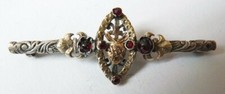 Broche argent + OR 18k grenat
