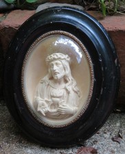 RELIQUAIRE ancien COEUR sacré & ARDENT de Jésus Christ ECUME de MER Napoléon III