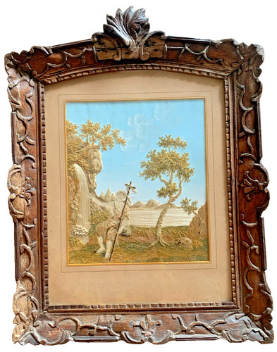 Tableau broderie sur - soie, xixe