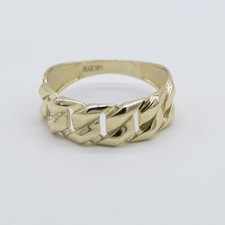 Bague Curb Link Cubane De Miami En Or Jaune 14K Solide Taille 7.5