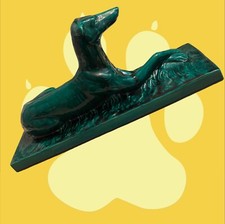 ANCIEN STATUE FAÏENCE CERAMIQUE CHIEN LÉVRIER PAS BRONZE