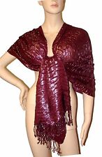 Élégant Brillant Écharpe, Femme Étole Coton, Viscose Bordeaux Rouge