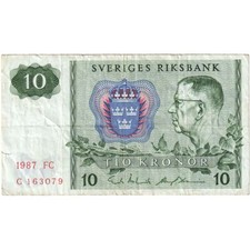 [#196251] Sweden, 10 Kronor, 1987, KM:52e, VF