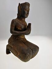 Grande  Sculpture Statue Asiatique en Bois Ancienne , Déesse , H. 31cm 