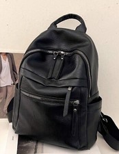 Sac A Dos Noir Homme Femme Grande Capacité Vintage Voyage En Simili Cuir Zippé