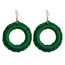 Boucles D'oreilles femme anneau macramé coton ciré vertes