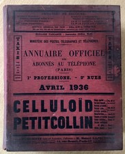 ANNUAIRE OFFICIEL DES ABONNES AU TELEPHONE 1/PROFESSIONS 2/RUES PARIS Avril 1936