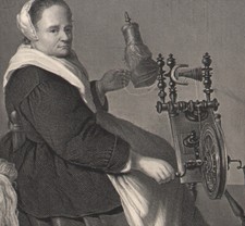 1860 Gravure originale La tisseuse Caspar Netscher tissage métier à tisser