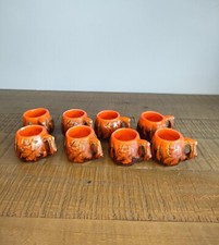 8 Tasses à Liqueur Style Vallauris - Vintage - Rare - Orange / Marron - Original