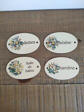 Lot 4 Plaques De Porte Émaillées Cuisine/Chambre/SDB/Toilettes Vintage Fleurs