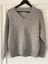 Pull Femme Gris Col V Oversize Maille Douce Hiver Chaud