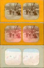 Stéréo, scène d'enfants jouant dans le parc vintage stéréo card tissue, car