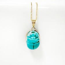 Vintage 18k Gold and lacquered ceramic beetle pendant, Egyptian Scarab pendant