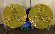 Antique French Majolica Wall Plate SARREGUEMINES Strawberry PAIR Victorian 1880