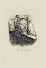 Gravure ancienne Pierre tombale Dame noble musée La Rochelle 1871 pr P. Ad.VARIN