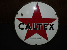 PLAQUE EMAILLEE D EPOQUE CALTEX POMPE A ESSENCE BOUTILLON THEMIS SATAM SAMOA GEX