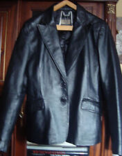 Veste cuir noir vintage coupe tailleur masculin féminin 42