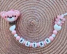 ? Attache tetine personnalisée Ourson rose silicone 