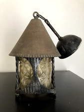 lanterne ancienne lustre verre fer forgé bronze vintage PORT OFFERT