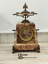 Ancienne pendule en marbre rose et laiton doré Roussy frères  Ref 929