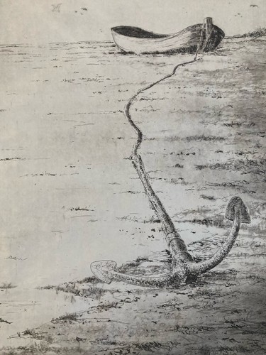Belle gravure bateau ancre - gravure,