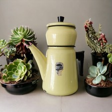 Cafetière Aubecq en tôle émaillée jaune complète 1960 Vintage Déco 