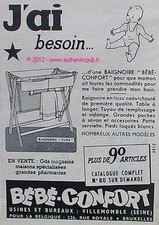 PUBLICITE BEBE CONFORT BAIGNOIRE TABLE A LANGER DE 1957 FRENCH AD PUB