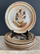 6 Assiettes Plates Vintage en Grès du Marais FRANCE Décor Fleur Bleu Année 70/80