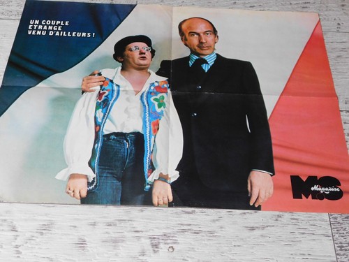 Ancien poster coluche et - coluche,