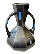 Vase céramique noir émaillée  bleu signée Gustave De Bruyn Fives Lille Art Déco