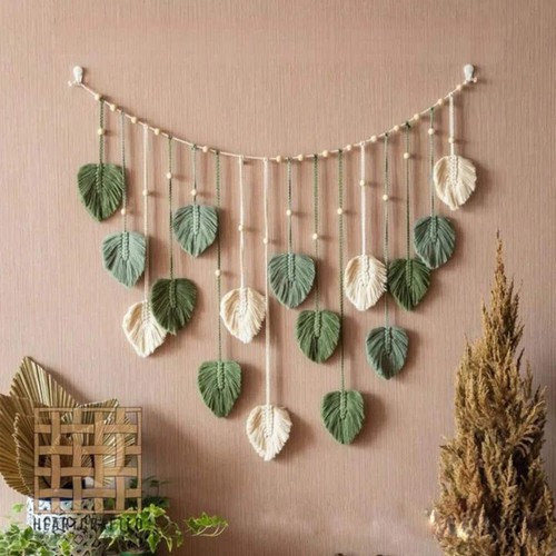 Feuille macramé mural - macramé,