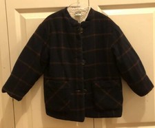 Bon Bon Navy And Burgundy Plaid Fleece Lined Coat Size 4  Bonpoint Style Unisex