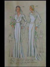 MODE ART DECO, ROBES DE MARIEE -1933 - POCHOIR SUR CALQUE, LES CROQUIS DE PARIS