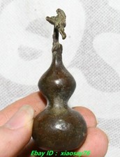 2.5''Old Chinese Bronze Gourd Calabash Word Fengshui Lucky  Statue Sculpture