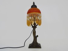 Lampe de table, style Art Nouveau à perles, globe orange moucheté
