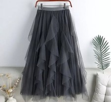 Jupe Long Tulle Gris