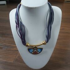 Superbe Collier Michaela Frey bijou émail bleu demi lune plaqué or vintage 