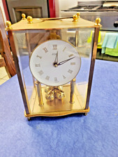 Kundo Kieninger Obergfell Gold Tone Mantle Clock in Glass Case West Germany