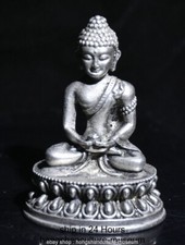 3.2" Old Chinese Miao Silver Buddhism Seat Shakyamuni Amitabha Buddha Statue