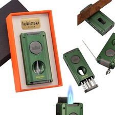 Vert Briquet à cigare Rechargeable Gaz Butane Cigare Cadeau Coupe cigare Vcut