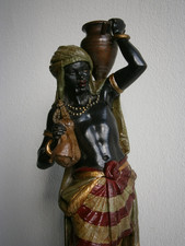 Statue Orientaliste Nubien Torchère c-1875 Métal patiné 38cm Sculpture