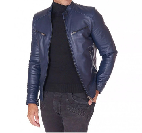 Veste cuir bleu - en, marine