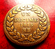 Louis XVIII - 1 decime 1815 BB - sans points - sans accent - TTB -le plus rare