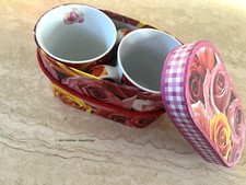 2 Mugs Set boîte cadeau - tasses roses porcelaine + serviettes assorties