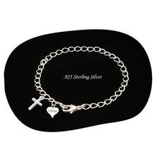 Bracelet En Chaîne Curb En Argent Sterling 925 Avec Charme Croix, Gravé, Gravure